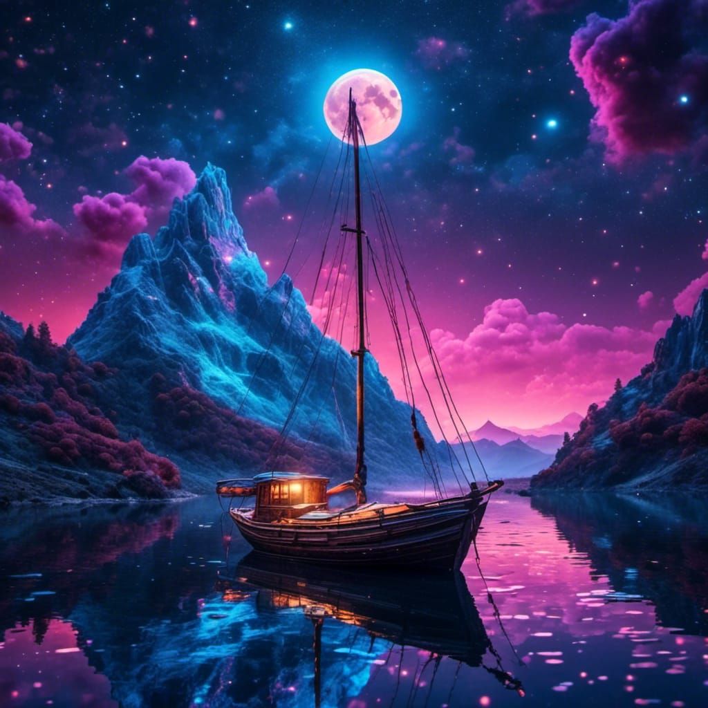 Radiant Blue Moon Over Calm Waters