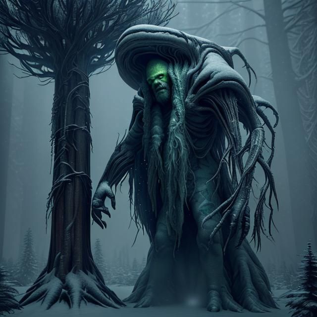 Wizard and Tree Man in Alien Snowstorm: 3D Game Art