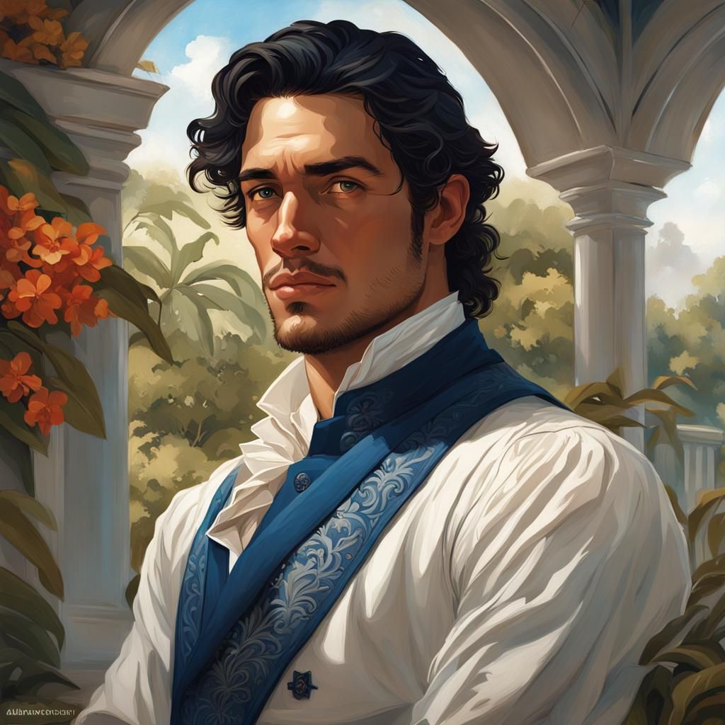 English Nobleman Admiring Jamaican Nature, Hyperdetailed Por...