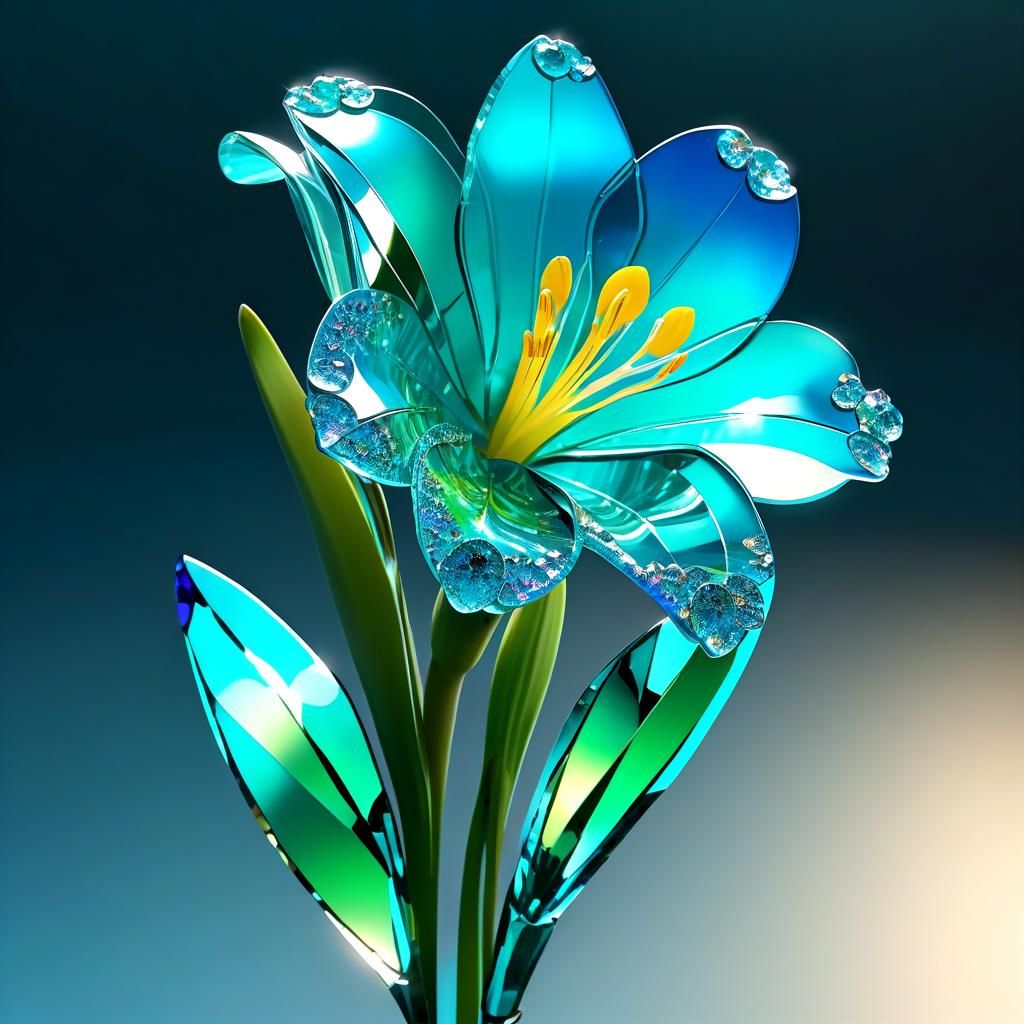 Freesia Flower of Turquoise Crystals in Stained Glass