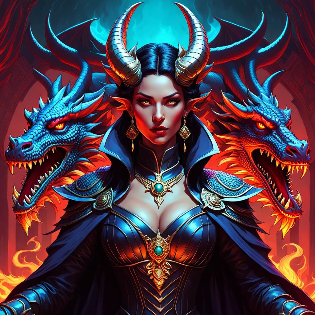 Bune Demoness Portrait in Synthwave Style