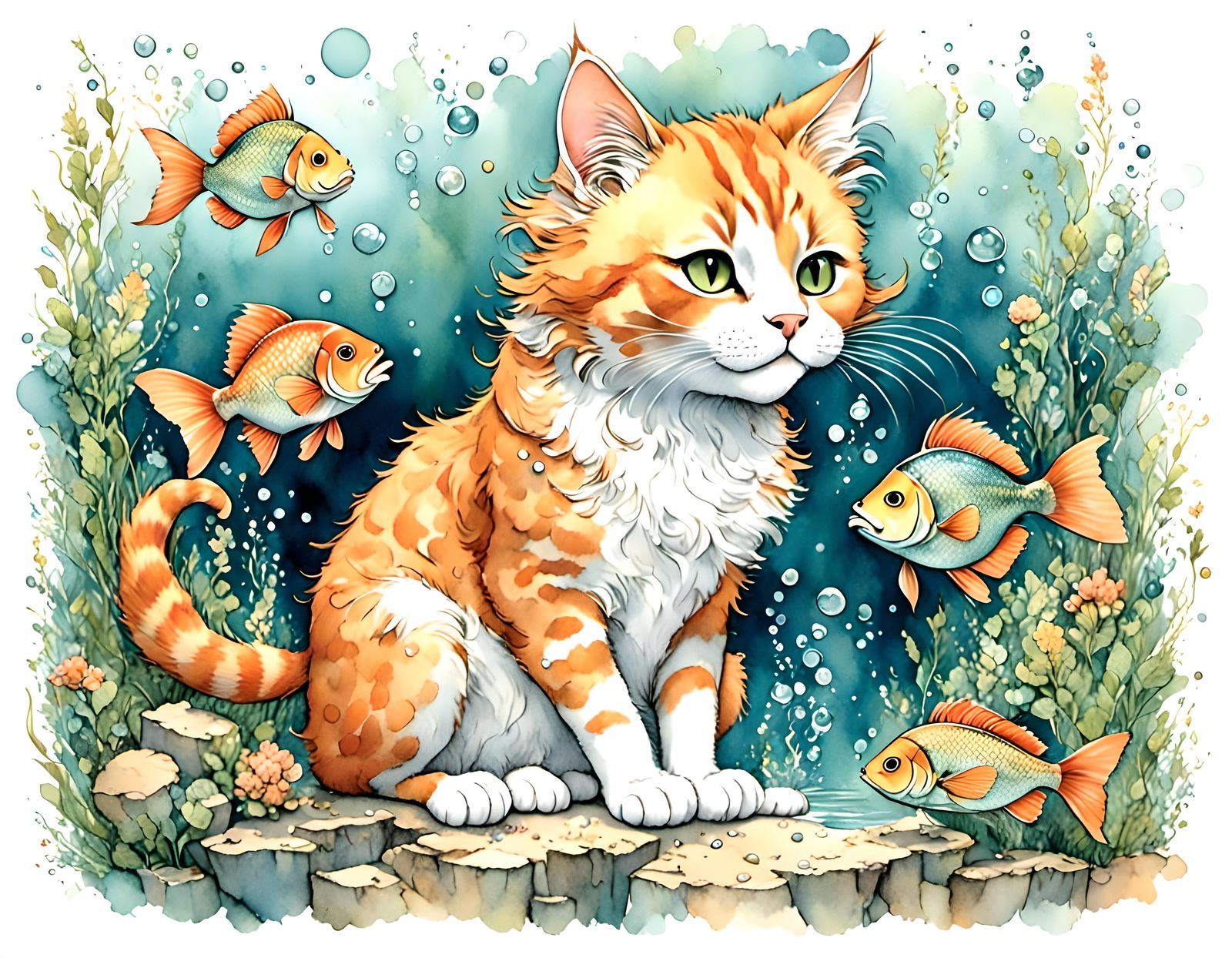 Grumpy Ginger Cat with Fish: Cutesy Manga Scan