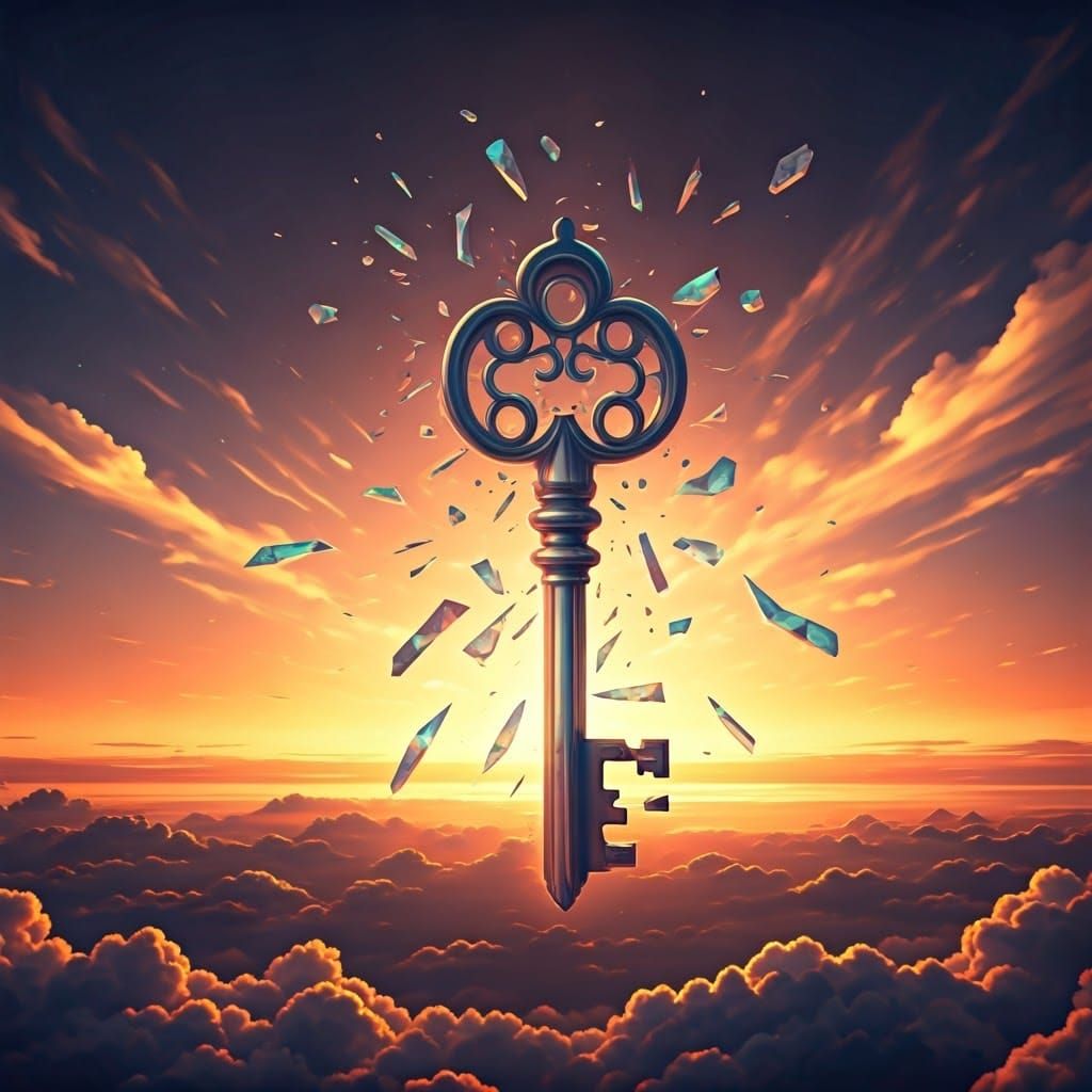 Glowing Fragments of the Key Illuminate the Sunset Sky