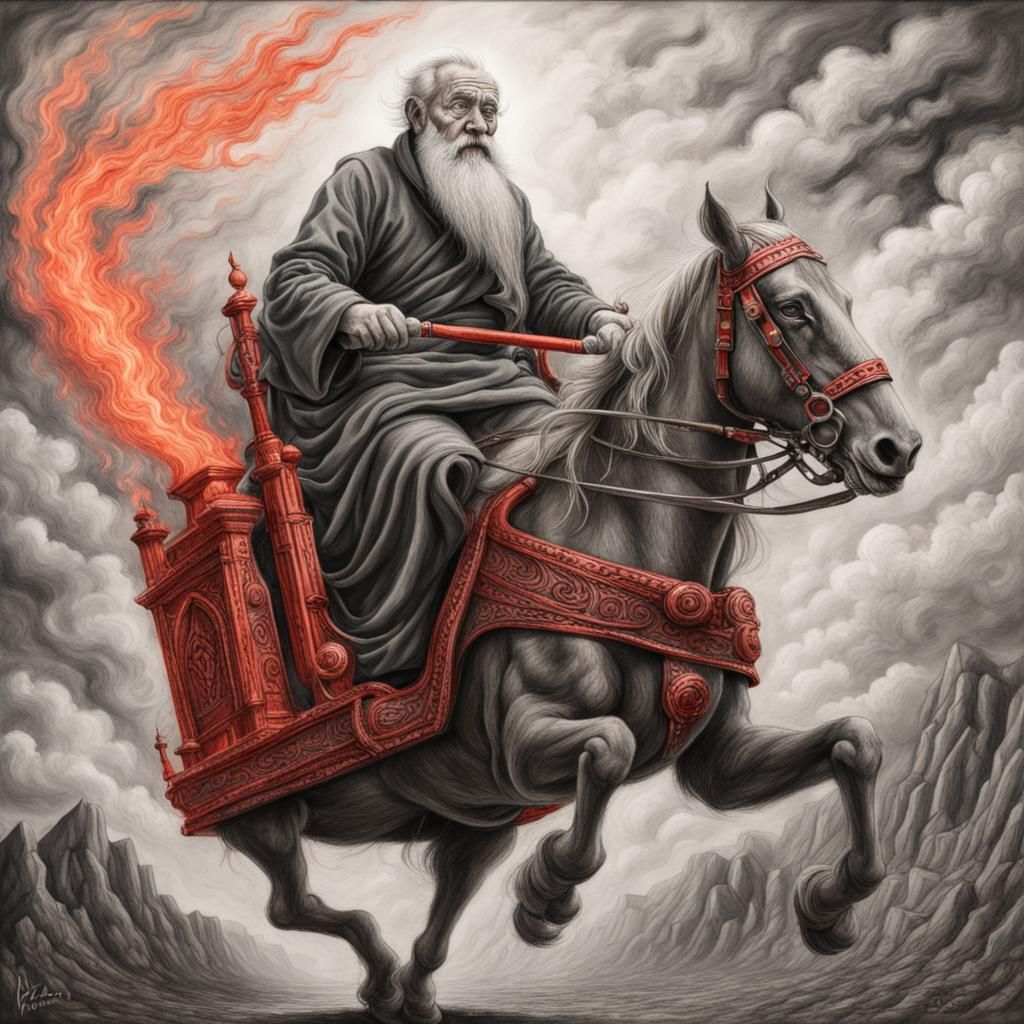 Fiery Chariot Ascends: A Charcoal Drawing