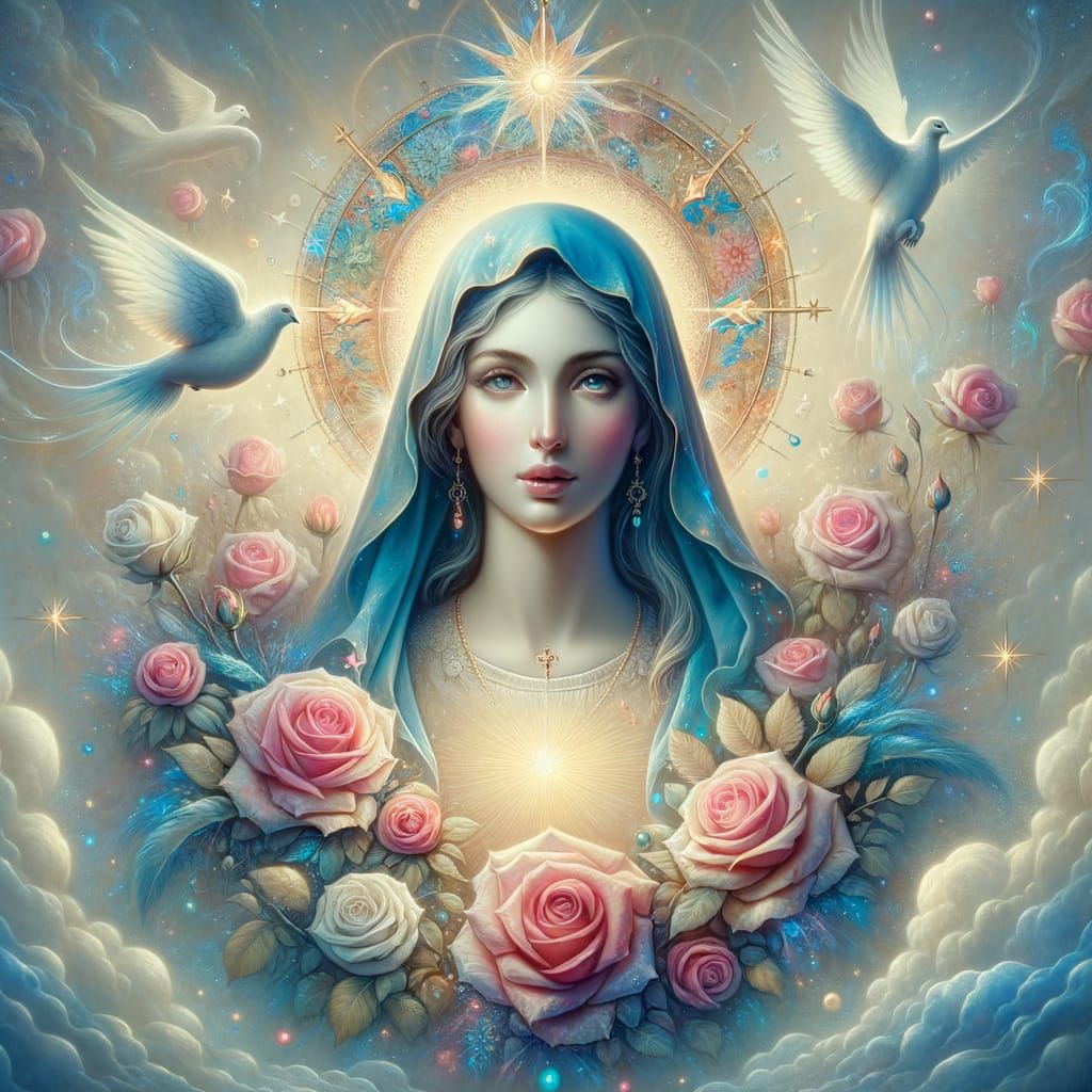 Surreal Mother of Compassion in Radiant Landscape