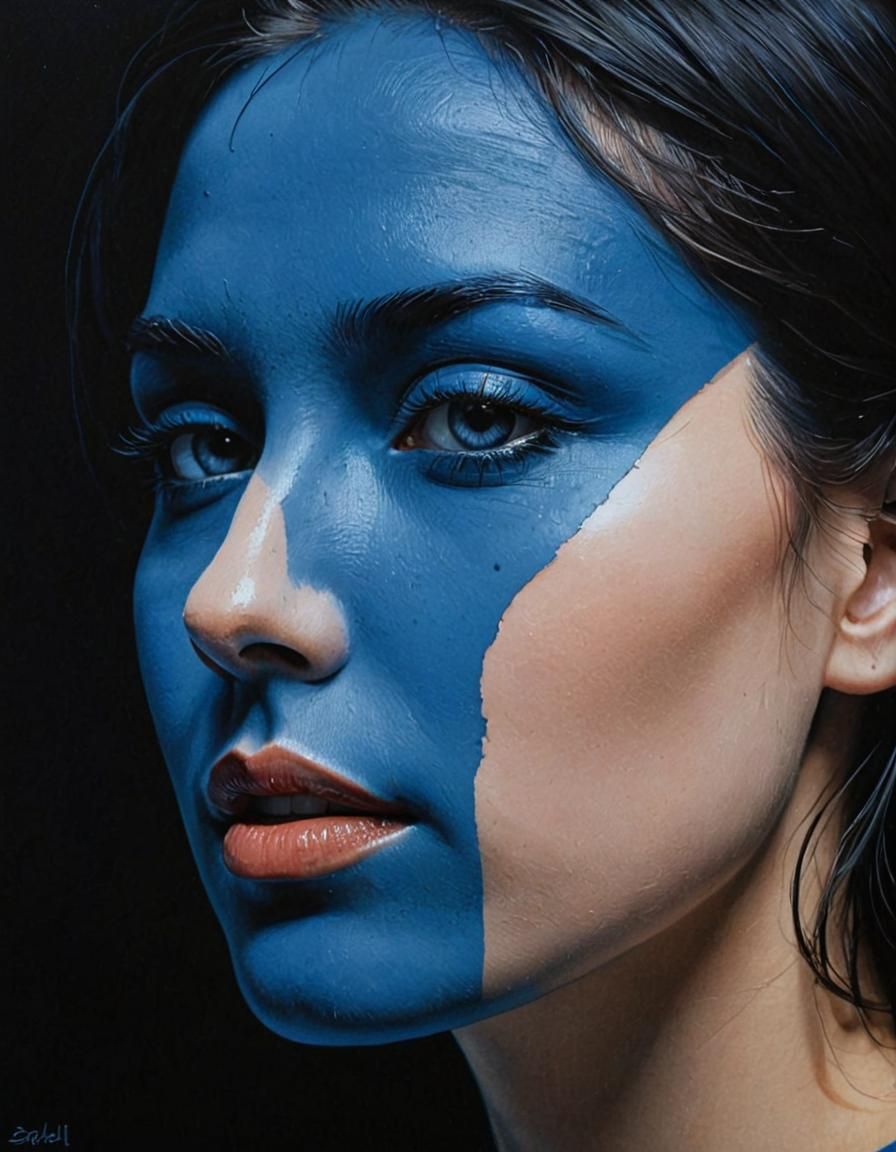 Minimalist Woman's Profile in Bold Blue Tones