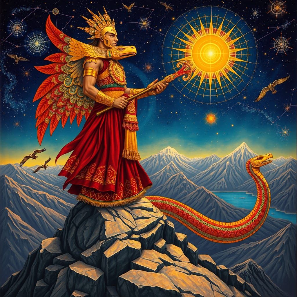 Mythical Founder Meets Feathered Serpent in Cosmic Dance