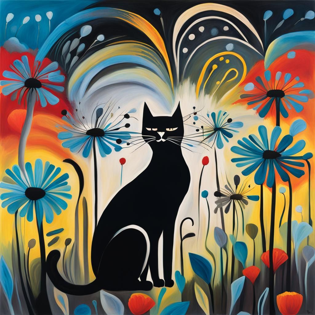 Cats in Dandelion Dreamscape: A Surrealist Vision