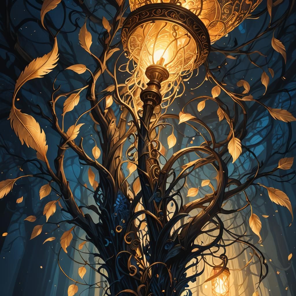 Ethereal Twig Lamp in Dark Fantasy Illustration