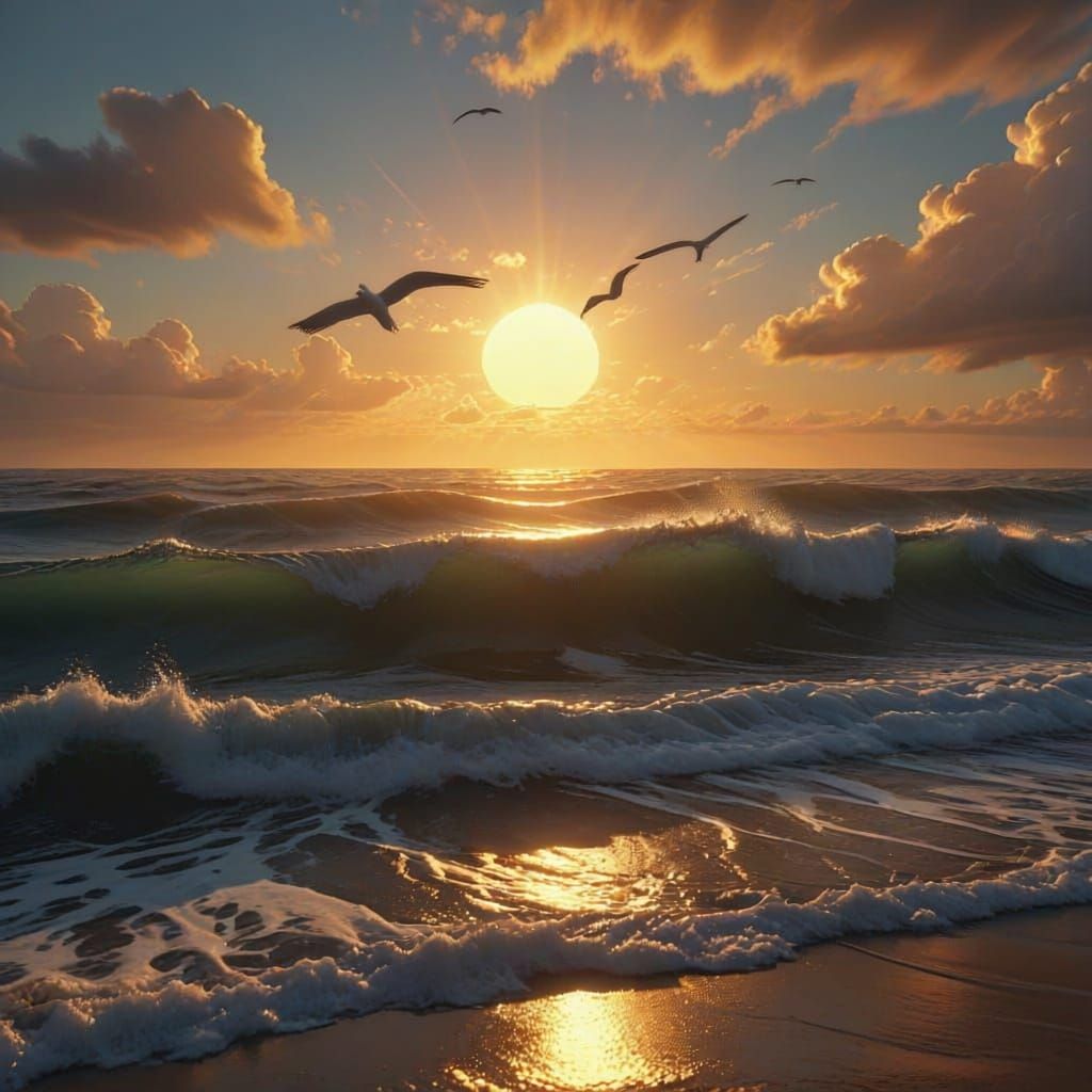 Serene Landscape at Sunset: Light, Ocean, and Air