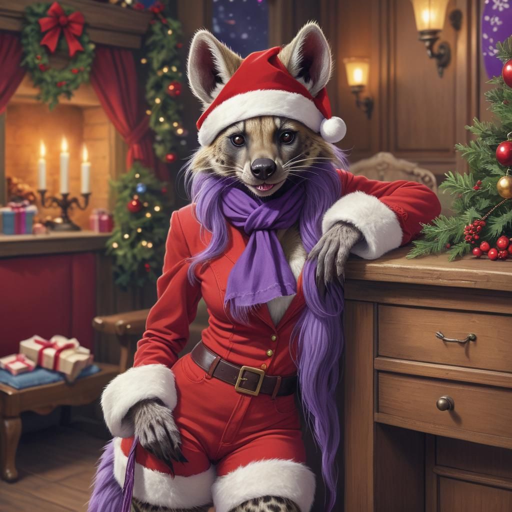 Furry Santa Hyena Holiday Postcard