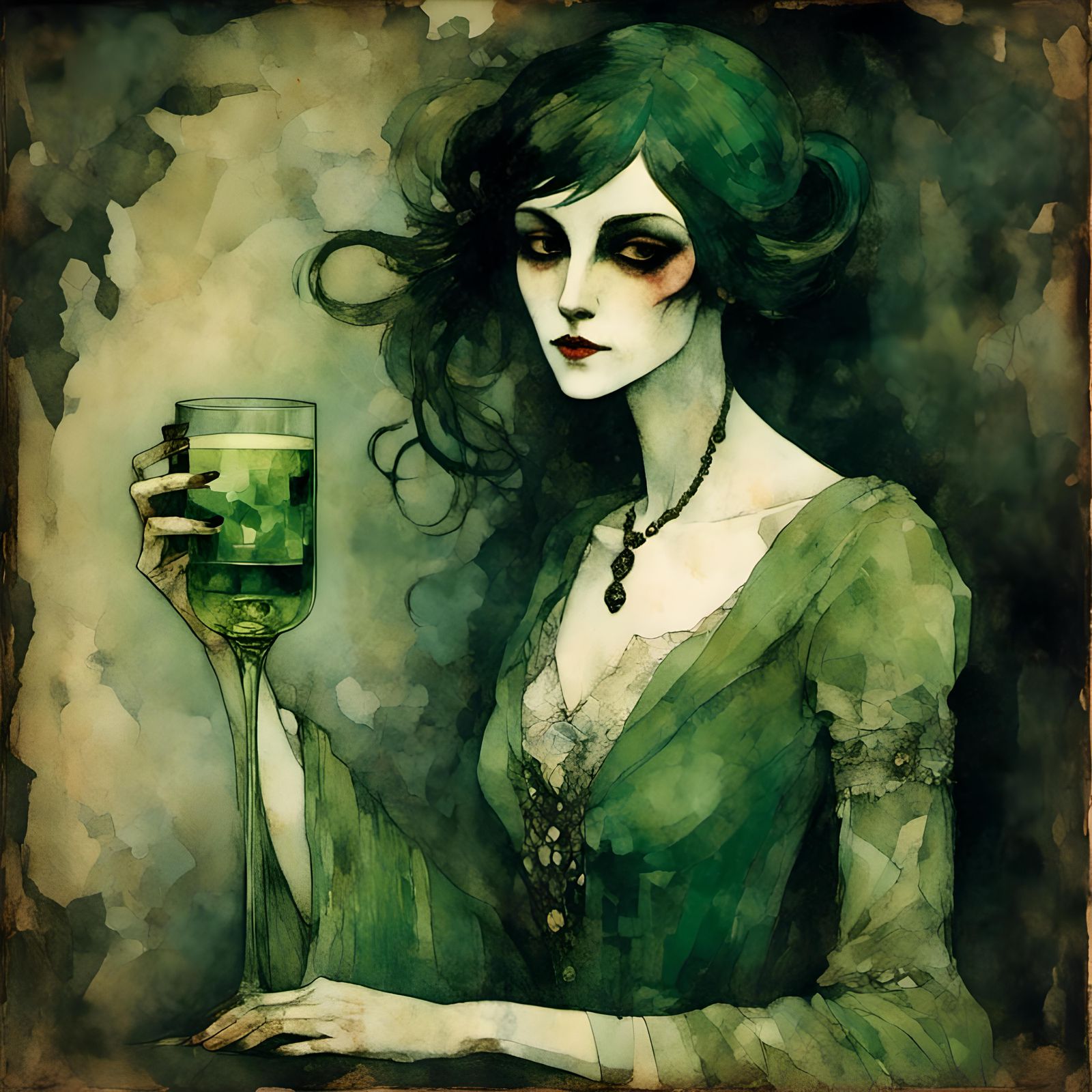 Vampire Maiden with Absinthe in Gothic Style