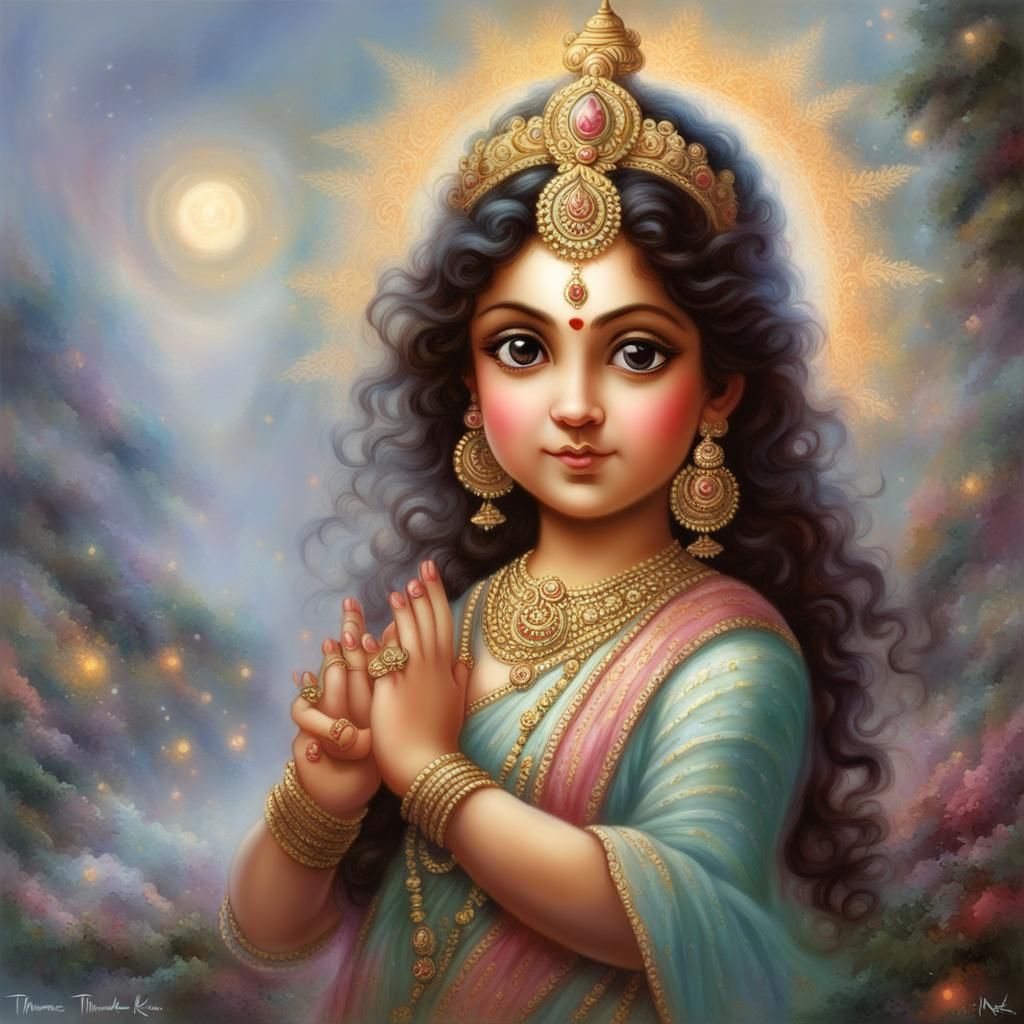 Chibi Maa Durga in Ethereal Fantasy Style