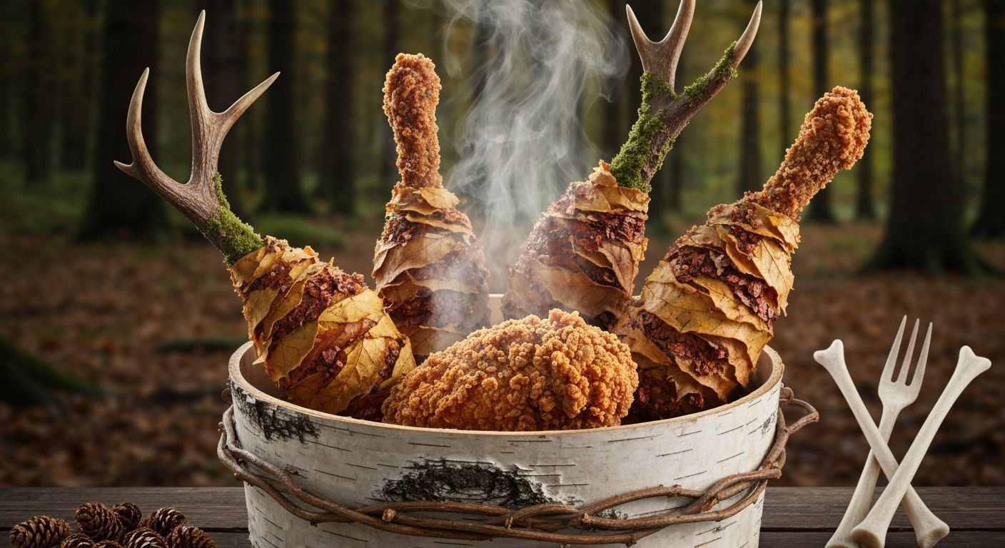 Surreal Autumn Fried Chicken with Bone Utensils