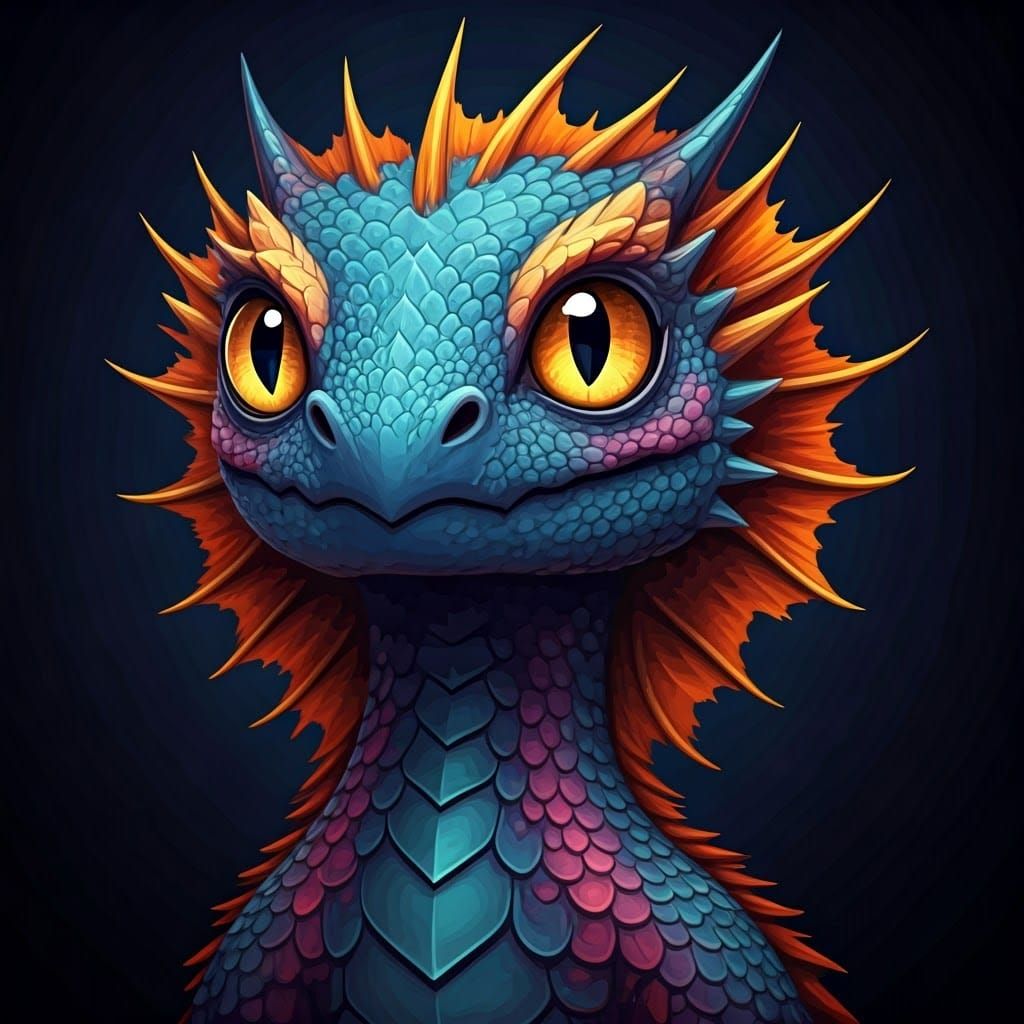 Colorful Baby Dragon with Fractal and Zentangle Elements