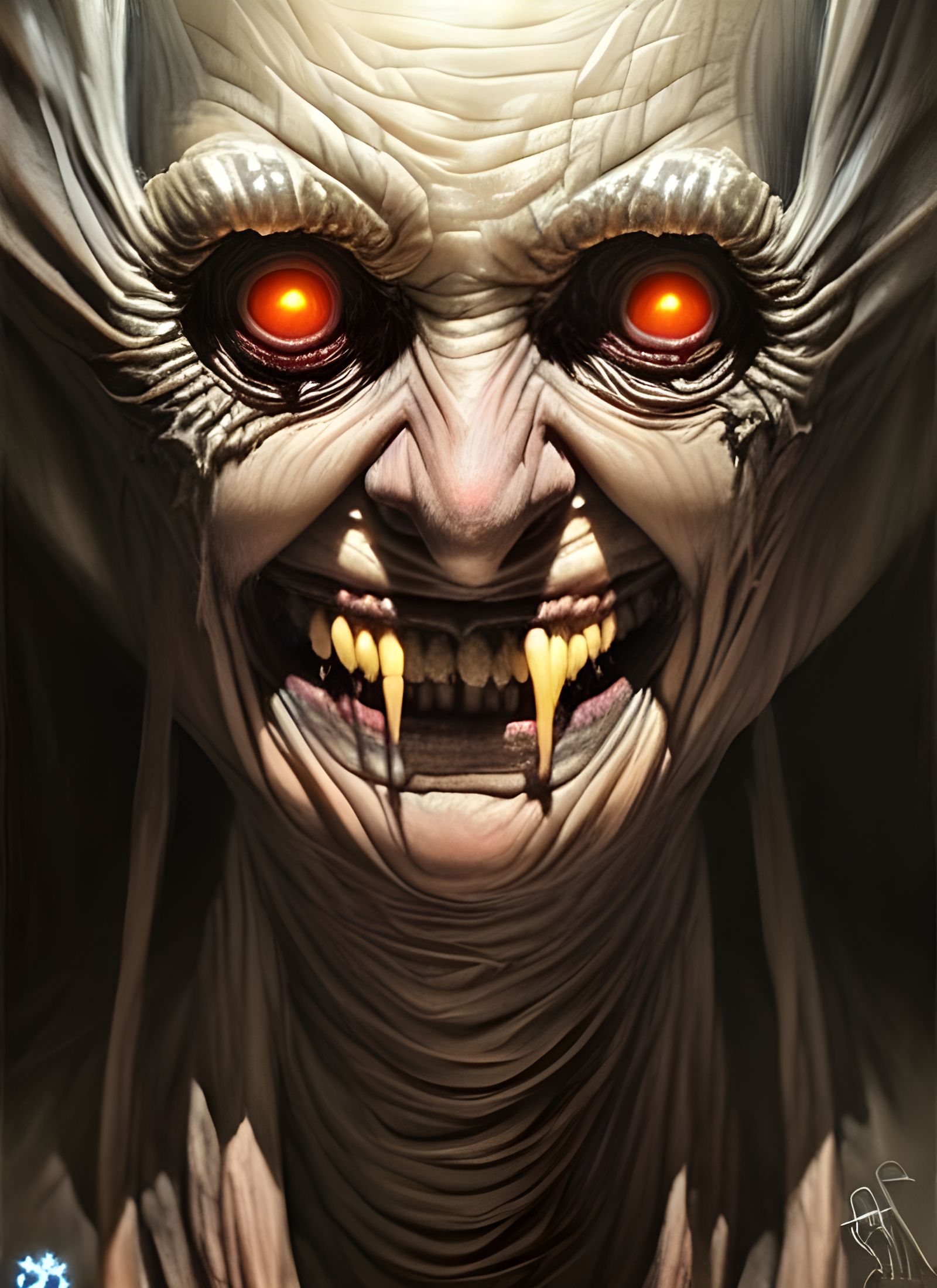 Creepy Old Hag Portrait with Glowing Eyes