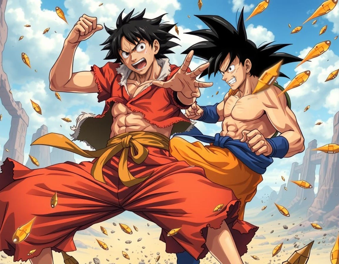 Epic Anime Hyperrealism: Luffy Battles Goku in Divine Valley