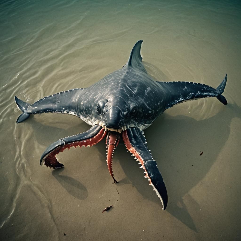 Surreal Whale Hybrid Creature: Crab Eyes and Claws
