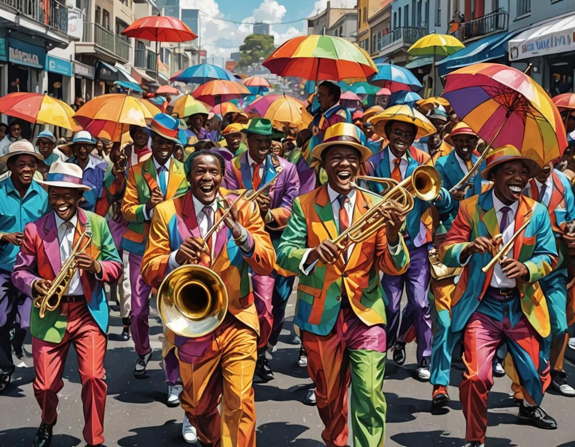 Joyful Ghoema Band in Cape Town Parade as Comic Art
