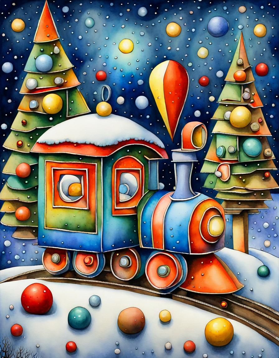 Christmas Toys in Cubist Aquarelle Style