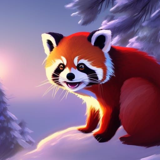 Festive Red Panda in Anime Style