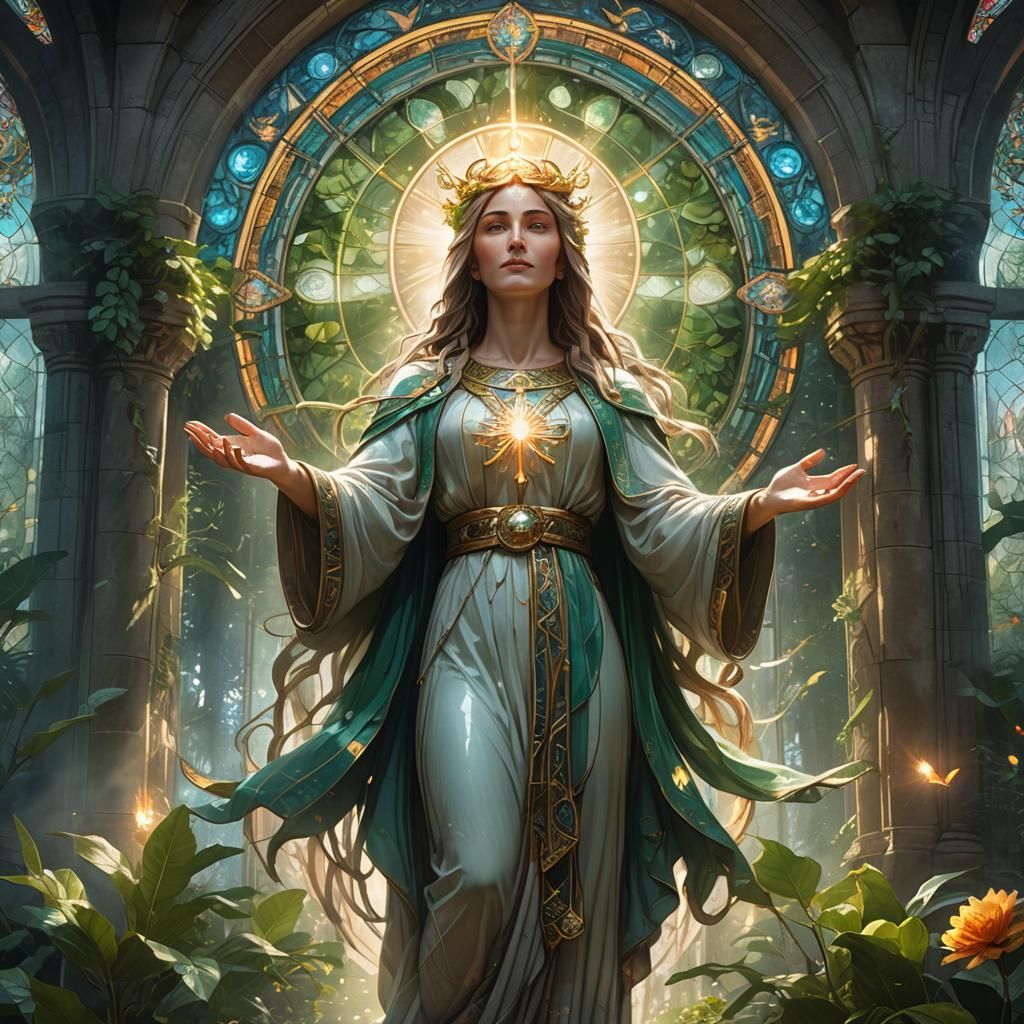 Mystical Holy Mother in Ancient Temple Concept Art
