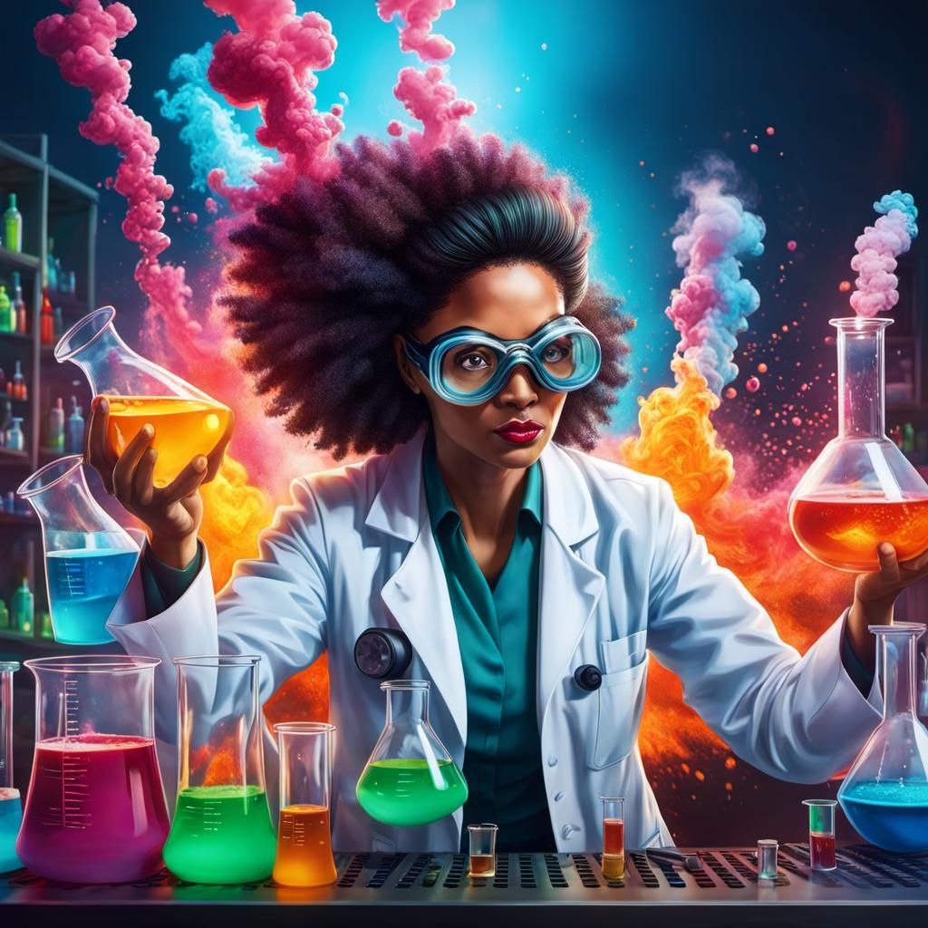 Exotic Scientist's Explosive Lab Mishap: Hyperrealistic Spla...