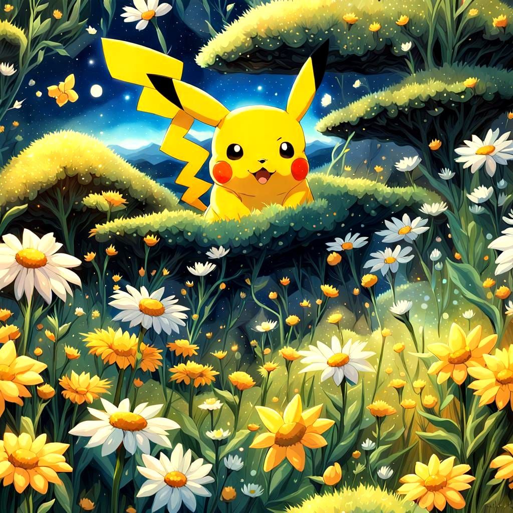 Pikachu in Cosmic Fairycore Anime Style