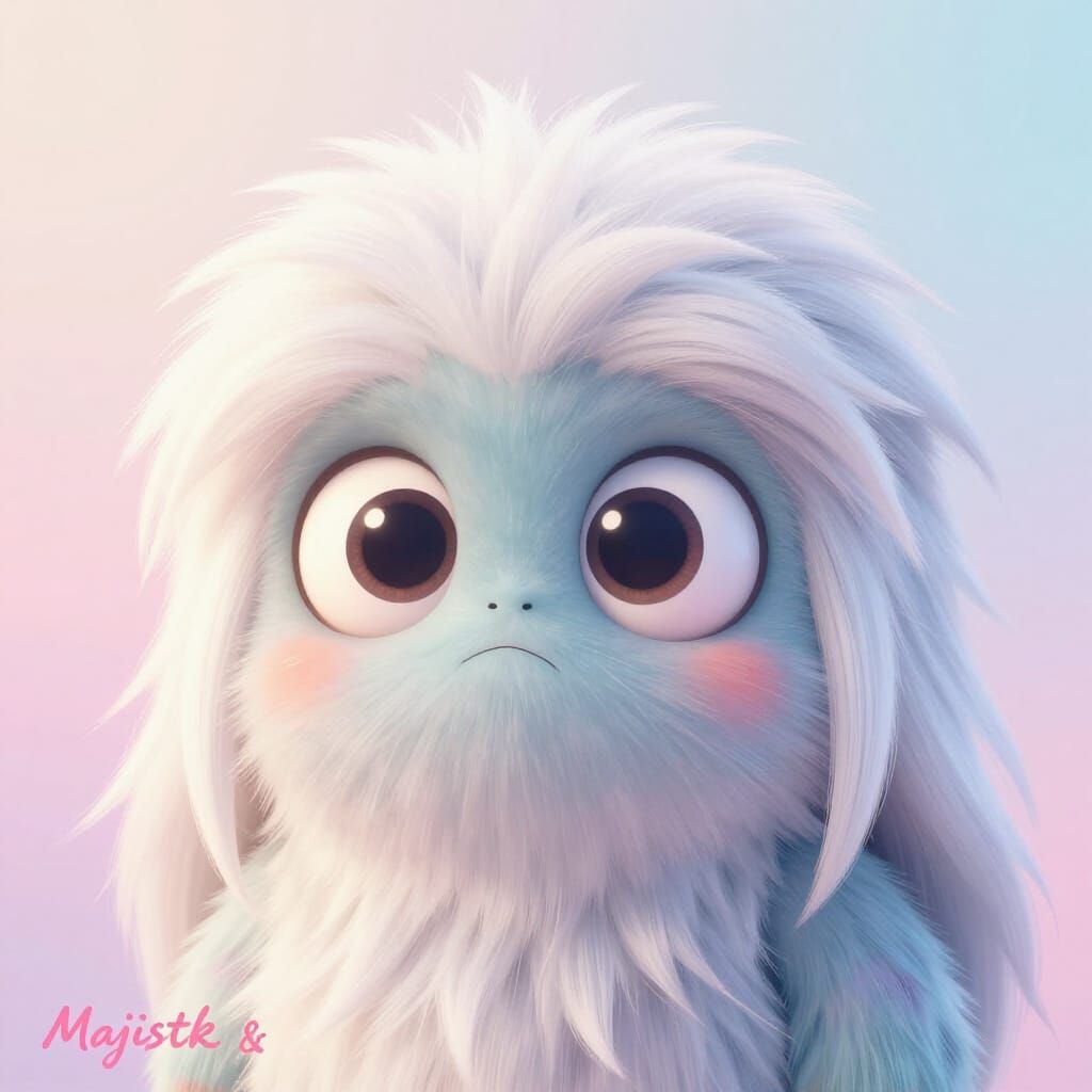 Cute Fluffy Baby Monster with Big Eyes in Whimsical Digital ...