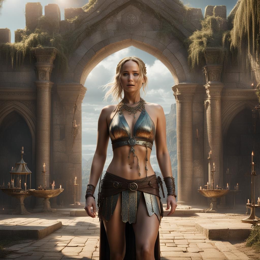 Enslaved Woman in Medieval Setting, Detailed Matte Painting