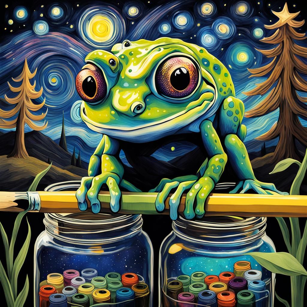 Gothic Tree Frog with Googly Eyes in Crayon Style