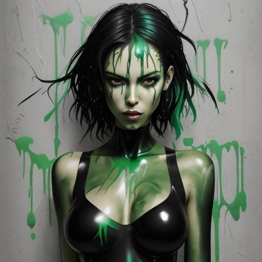Beautiful Woman in Latex: Graffiti Splash Art
