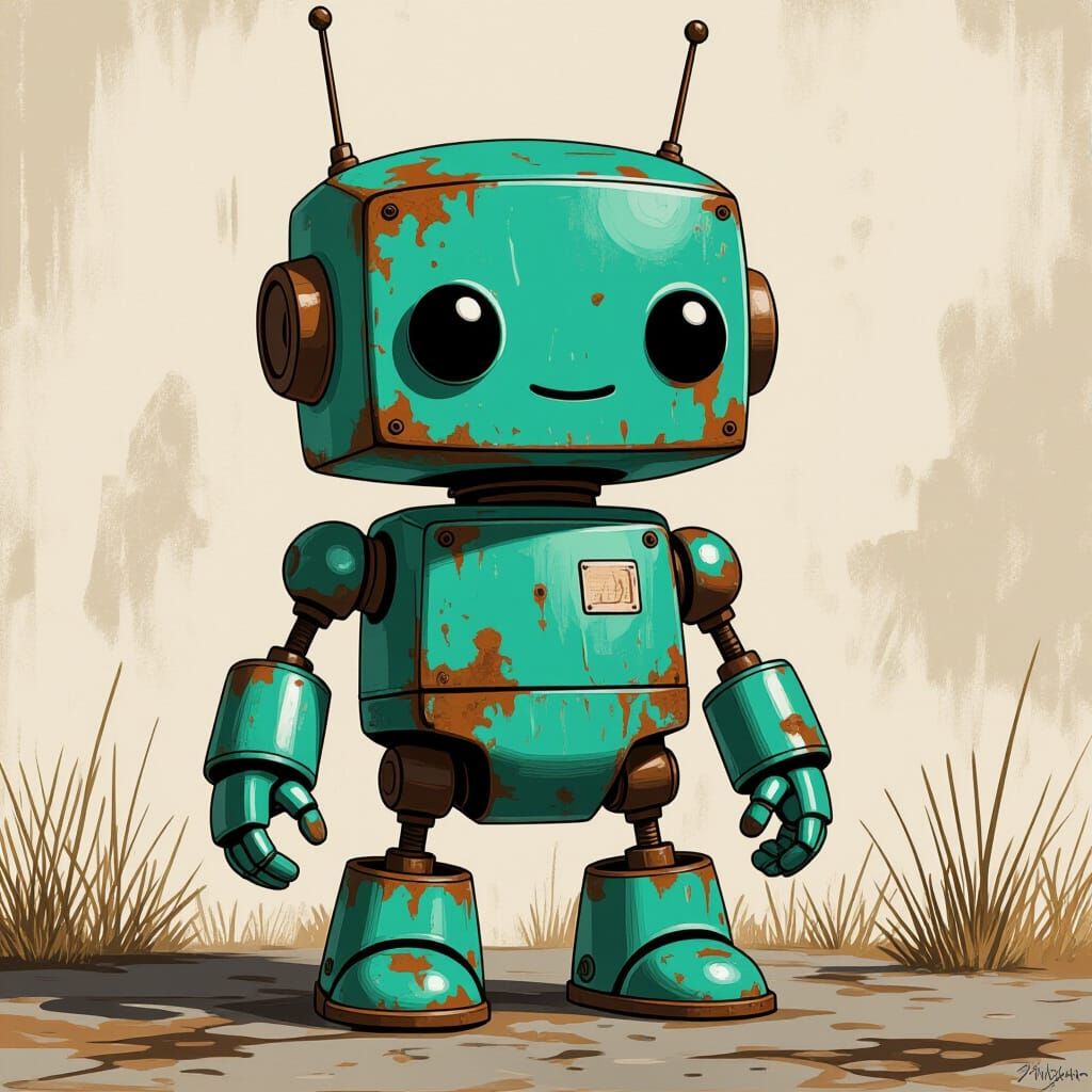 Vintage Rusted Toy with Teal Paint