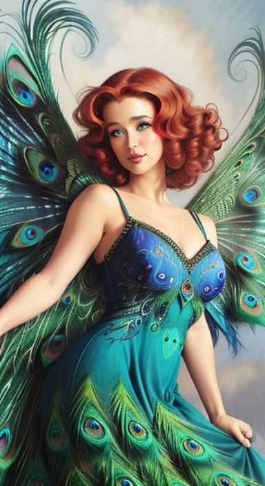 Peacock Fairy Portrait in Ligne Claire Style