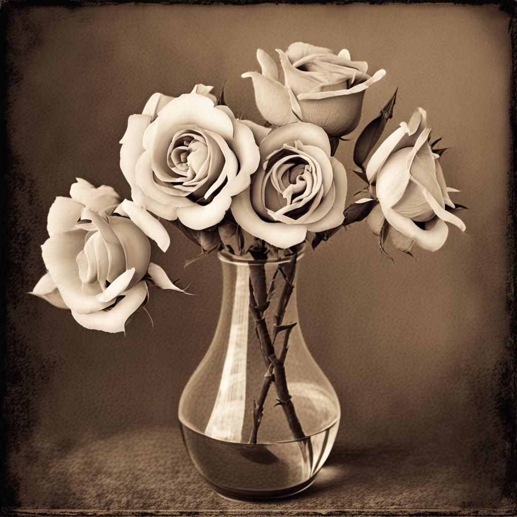 Dried Roses in Vase: Vintage Photography Aesthetic