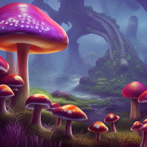 Detailed Matte Painting of Fantasy Mushrooms