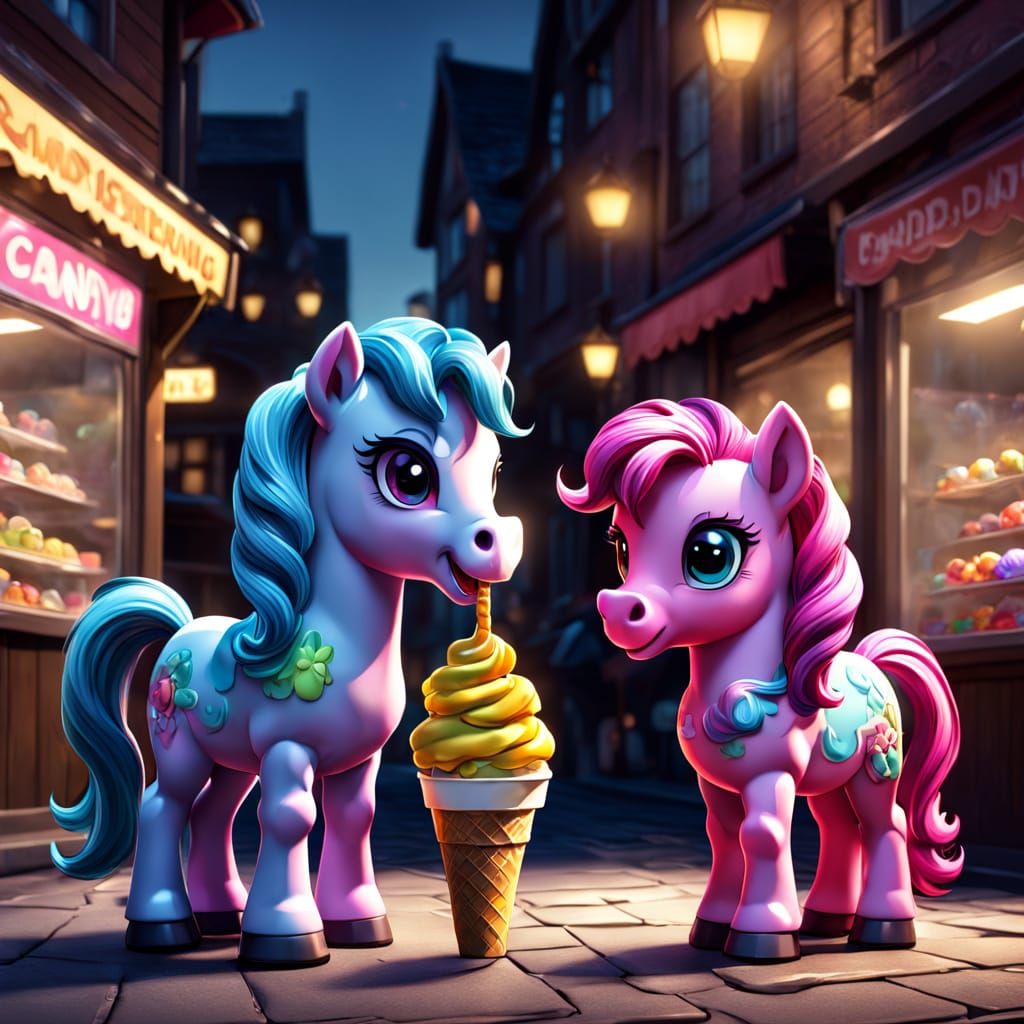 Whimsical My Little Ponies Indulge in Colorful Candy Delight