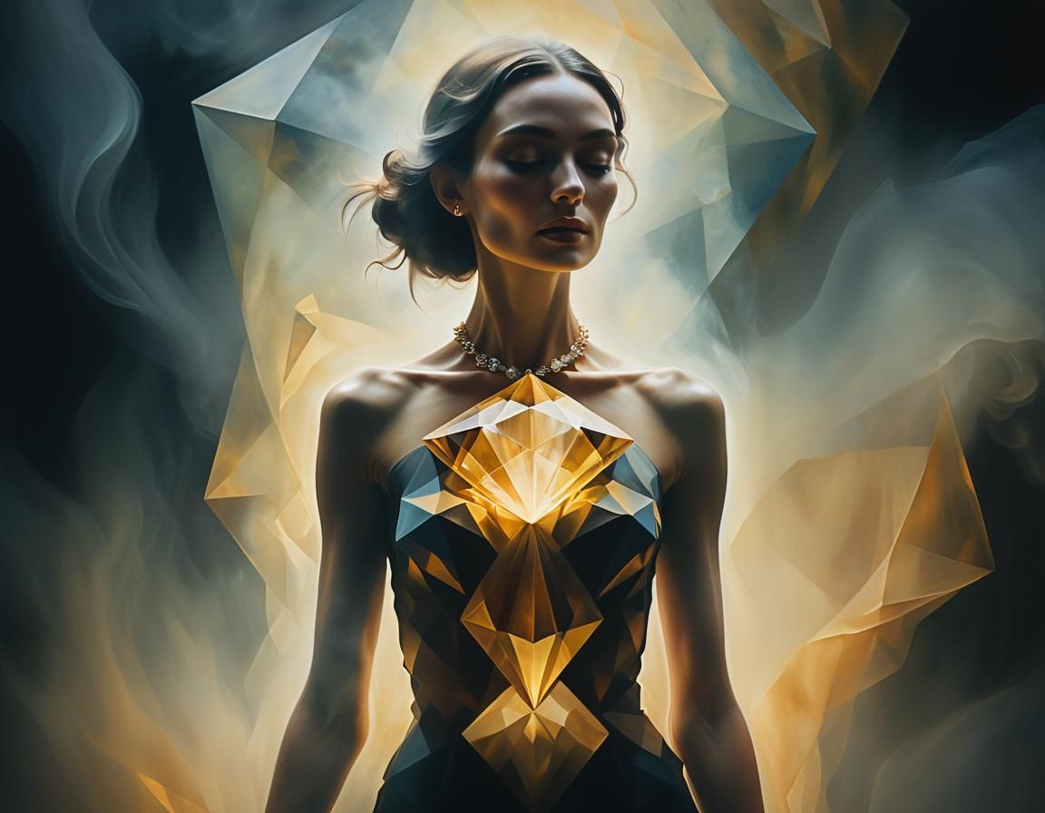 Diamond Woman in Surrealist Portrait, Abstract Expressionism