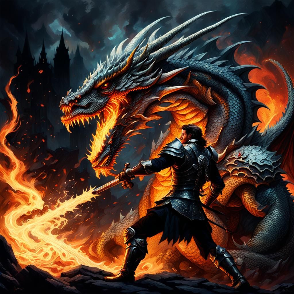 Epic Dragon Battle in a Dark Fantasy Landscape