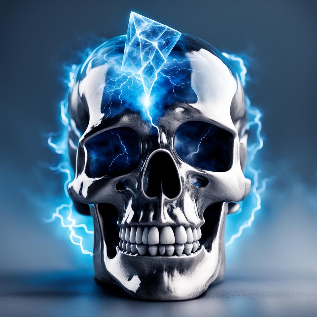 Crystal Skull with Lightning and Blue Fog
