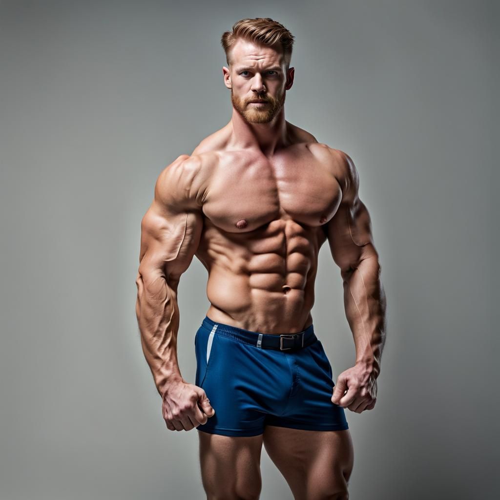 Ginger Bodybuilder Flexing in Gym: Professional Portrait
