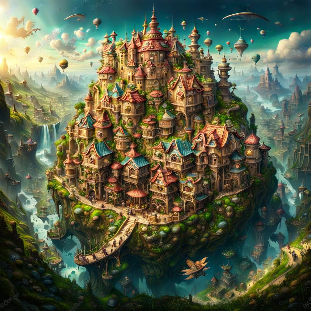 Incredible Flying Town in Springtime Fantasy
