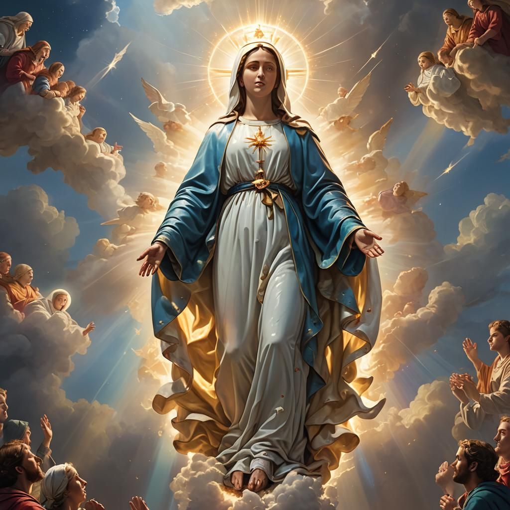 Holy Mary Ascending to Heaven in Hyperrealistic Art