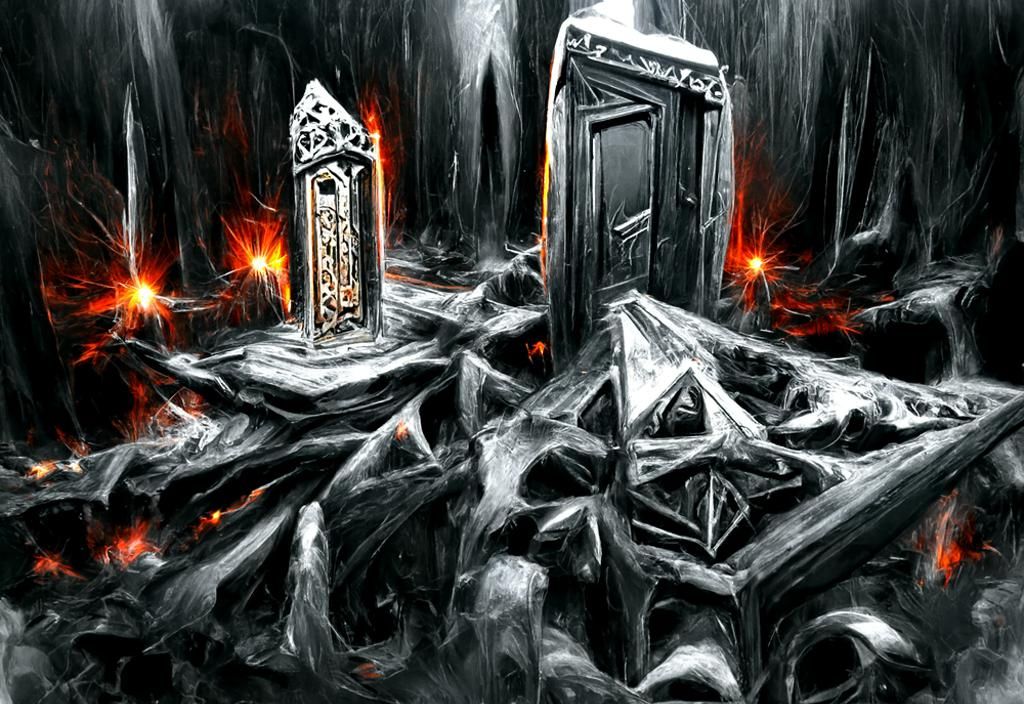 Gothic Door to Black Star Portal in Digital Painting