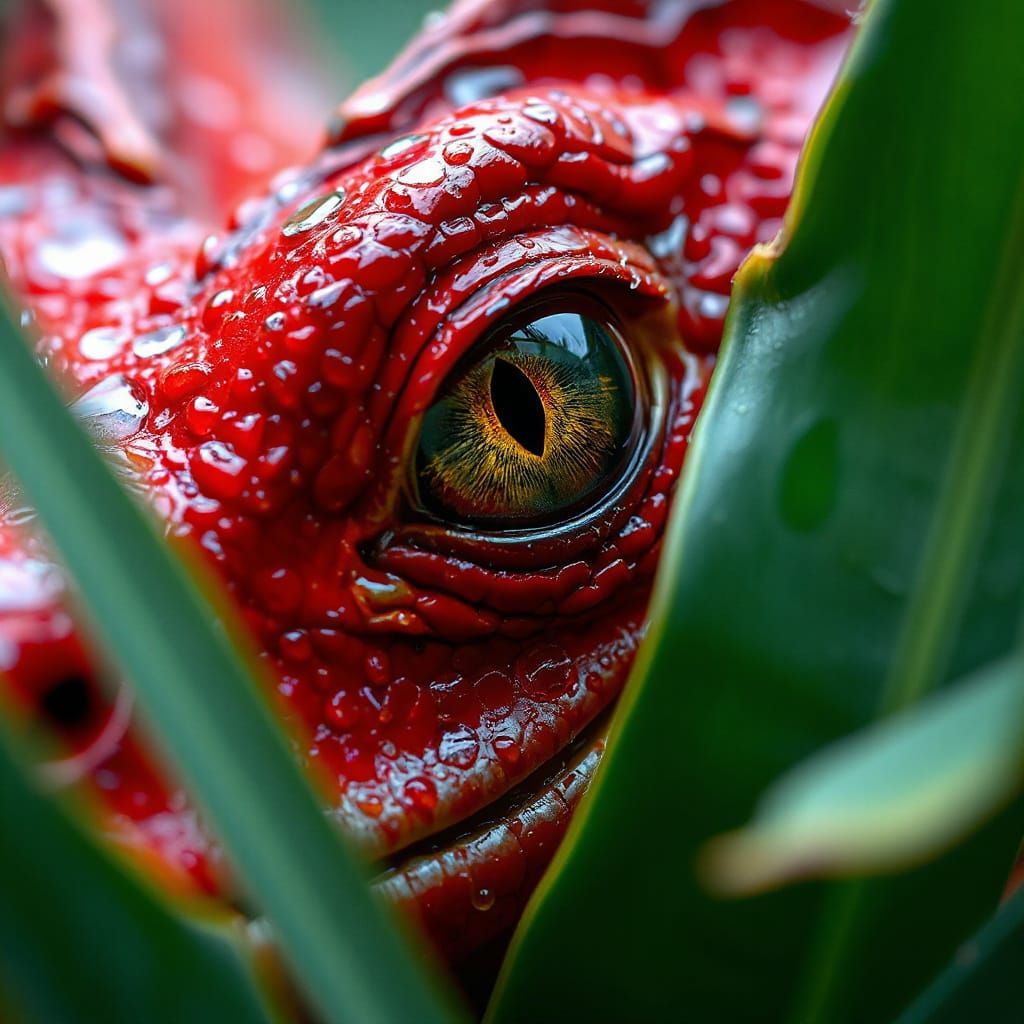 Detailed Dragon Eye Macro Shot on Rainy Day