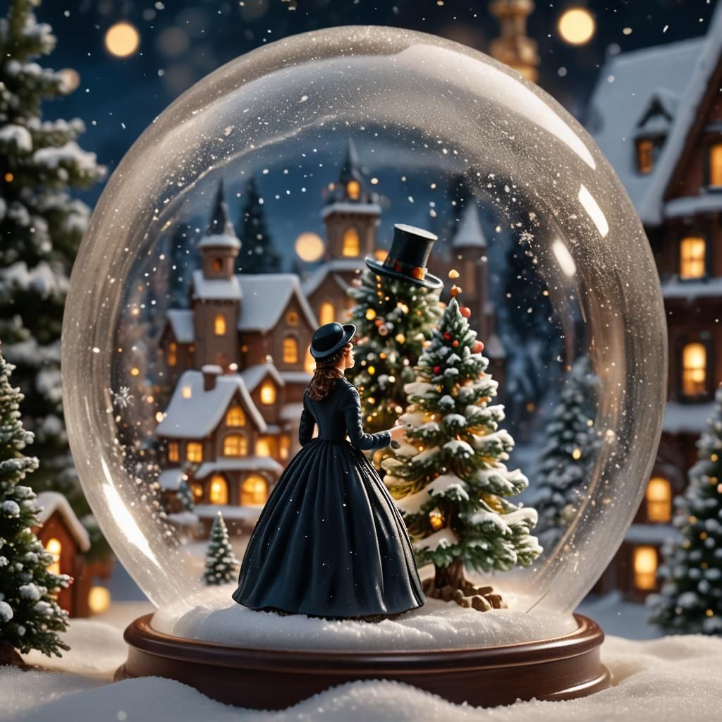 Victorian Woman in Snow Globe: Hyperrealistic Digital Art