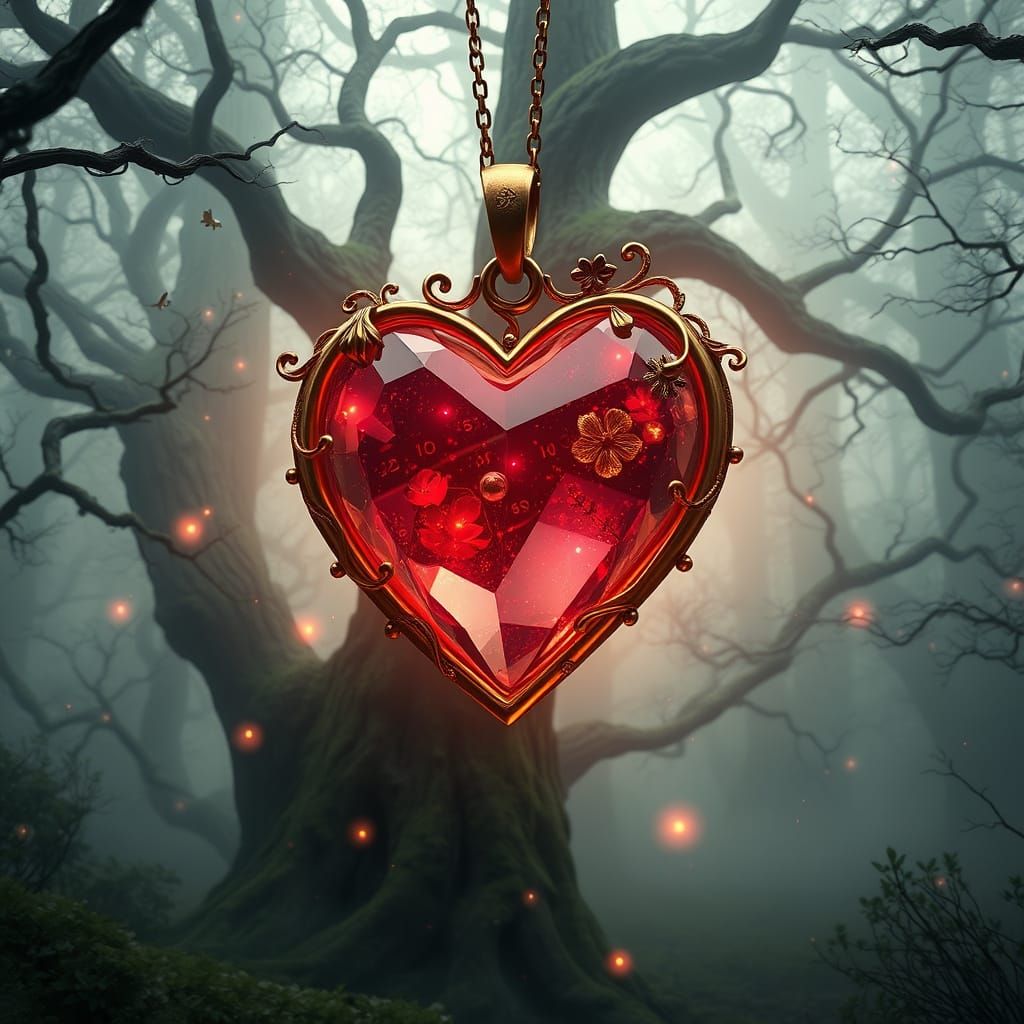 Surreal Heart-Shaped Pendant Radiates Mystical Energy in Enc...