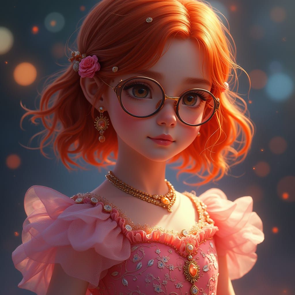 Girl with Light-Up Dress in Hyper-Realism Style