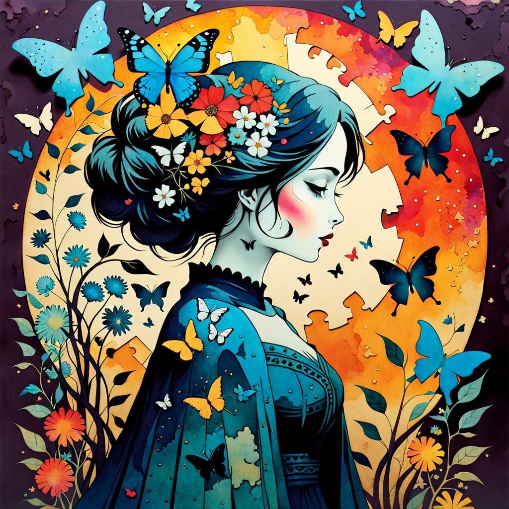 Watercolor Woman: Butterfly Puzzle Transformation