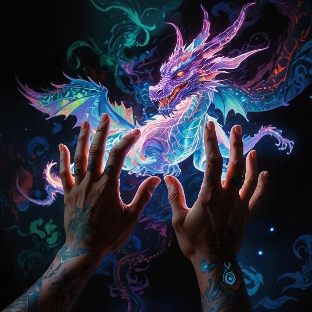 Fantasy Artist Conjures Vibrant 3D Dragon Hologram in Cyberp...
